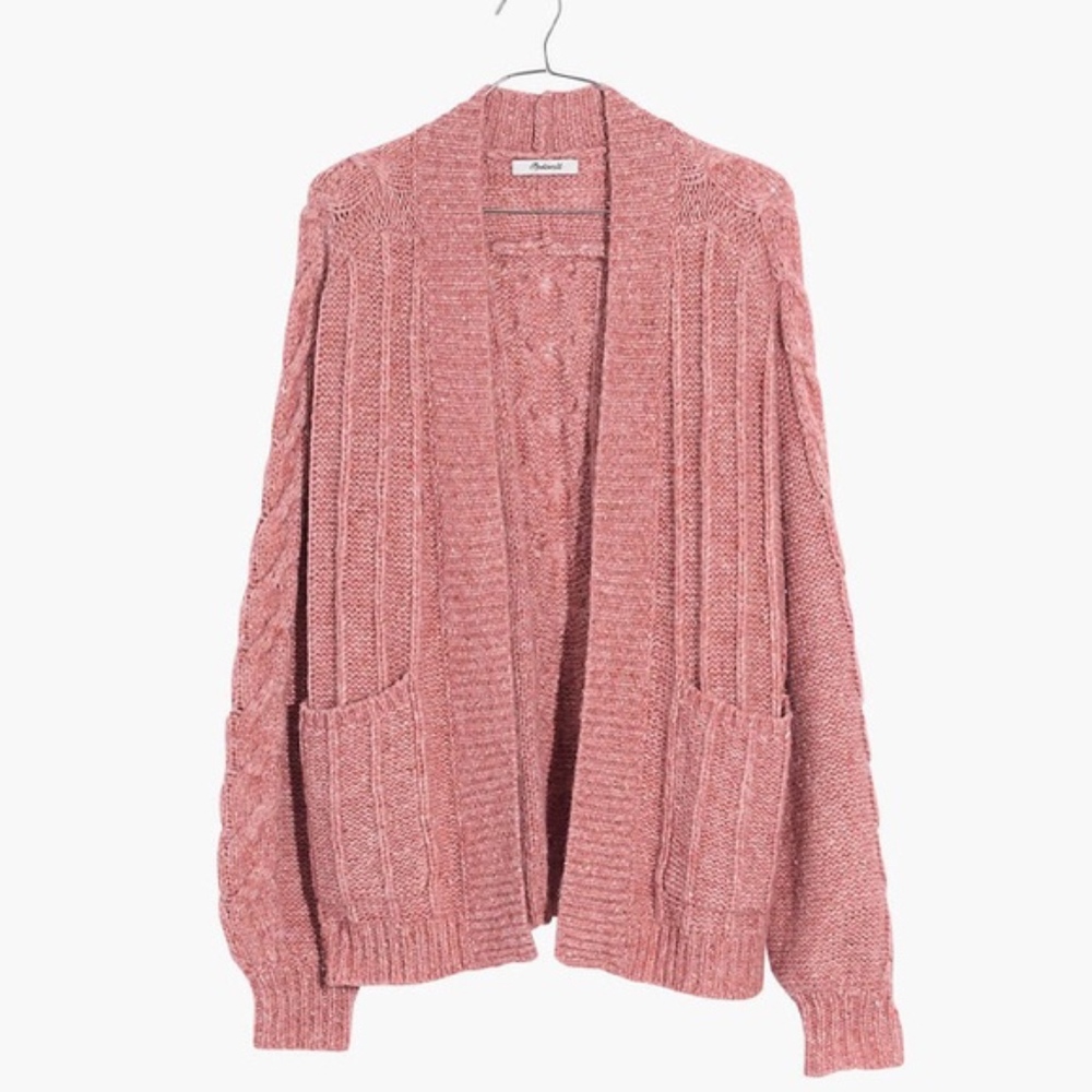 Madewell Bubble-Sleeve Cableknit Cardigan Sweater